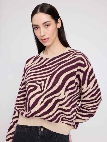 MAZINE - ZEBRA JACQUARD KNIT CREW JUMPER GOTS Pullover light beige burgundy