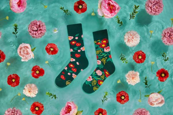 MANYMORNINGS - FLOWER POWER GREEN Motivsocken 35 - 46