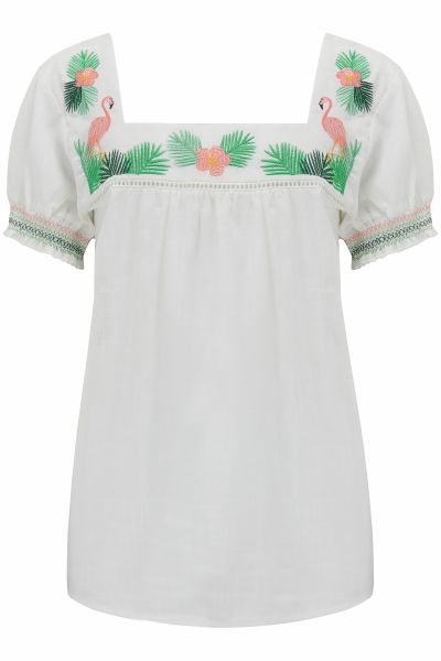 SUGARHILL BRIGHTON - ALVA EMBOIDERED TOP Shirt off-white flamingo palm