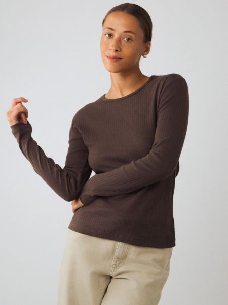 HONEST BASICS - MARLA LONG RIB Longsleeve chocolate