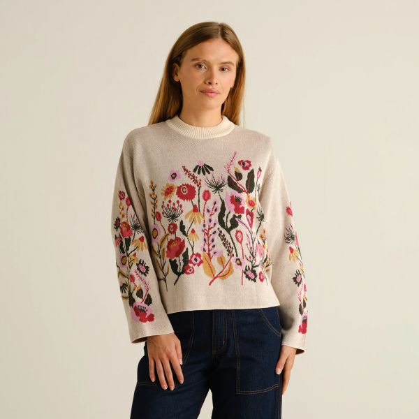DEDICATED - LIMHAMN FOLK FLOWER SWEATER Pullover vanilla white