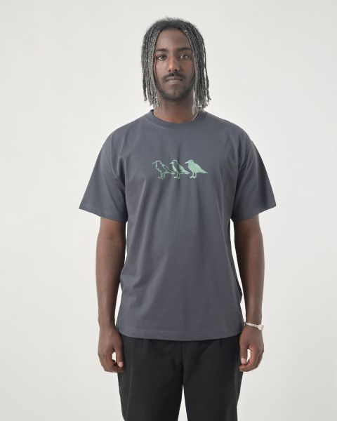CLEPTOMANICX - SCRIBBLE GULL CLASSIC TEE Shirt blue graphite
