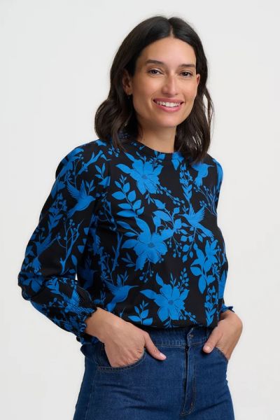 SUGARHILL BRIGHTON - CLARISSE BLOUSON SLEEVE JERSEY TOP Longsleeve black shadow hummingbird
