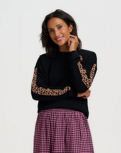 SUGARHILL BRIGHTON - MAGDA SWEATSHIRT Pullover black leo trim