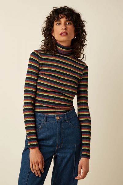 KING LOUIE - LOTTIE ROLLNECK TOP STRIPE Longsleeve botanical green
