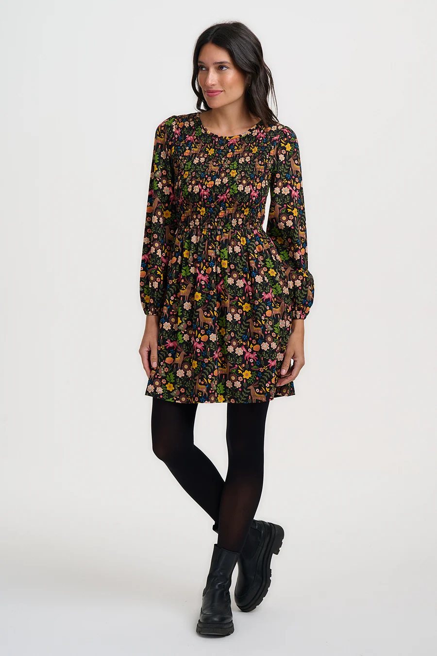 Sugarhill_Brighton_Dee_Dee_Jersey_Shirred_Short_Dress_Black_Forest_4