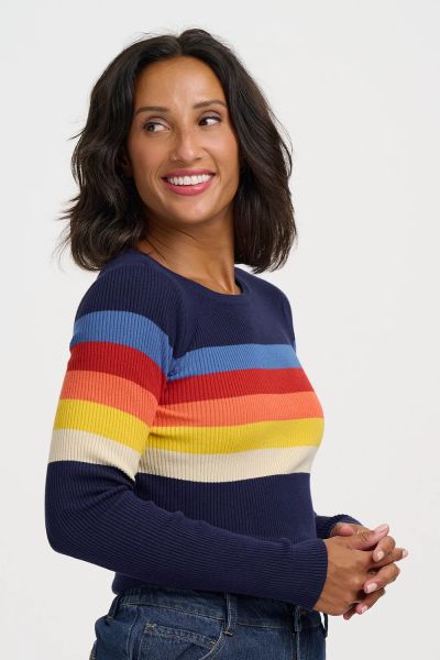 SUGARHILL BRIGHTON - CAYLA RIBBED JUMPER Pullover navy ombre chest stripe