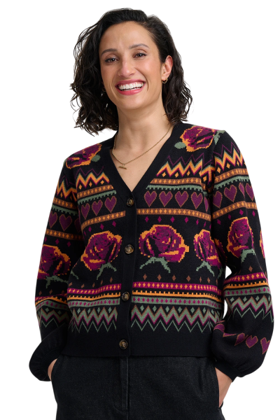 SUGARHILL BRIGHTON - ADRIAN CARDIGAN Strickjacke black wild roses