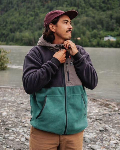 PASSENGER - WOODLAND FULL ZIP HOODED POLAR FLEECE Jacke faded black deep ocean 